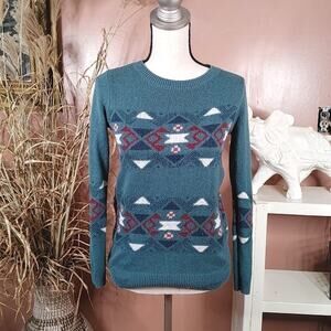 Hollister Size Small Green Geometric Print Long Sleeve Sweater Triangle S Casual